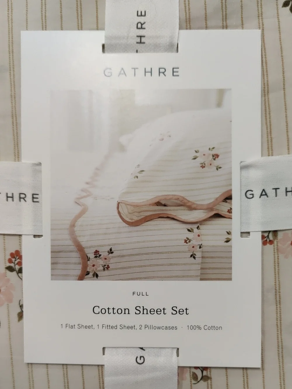 New!Y2K Gathre Floral Whimsical Stripe Cotton Full Sheet Set Cottagecore Chic
